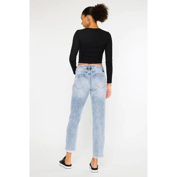 NWT Kancan Collie Super‎ High Rise Distressed Frayed Hem Mom Jeans Size 7/27 - Picture 6 of 16